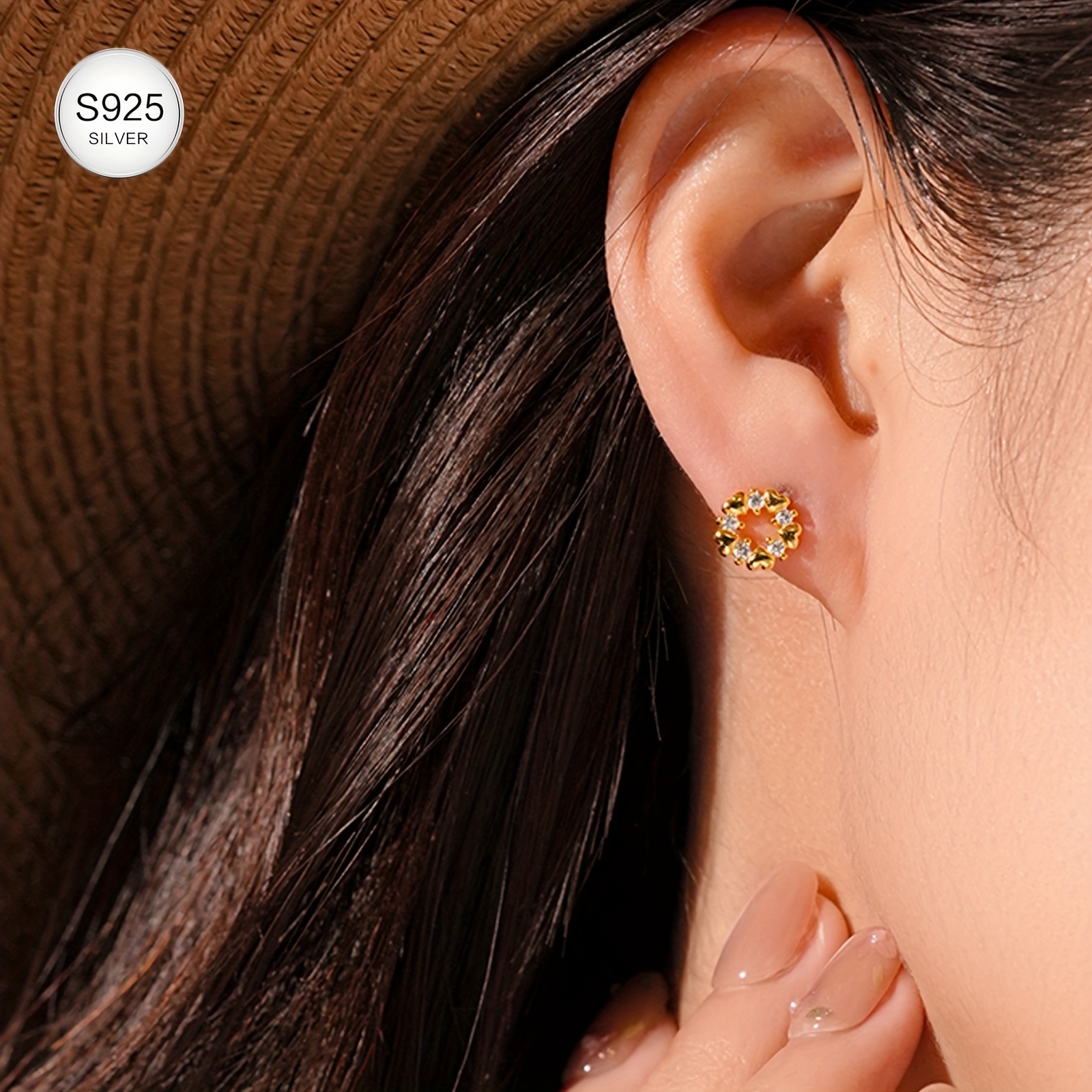 S925 Silver Double Heart Ear Studs, Valentine's Day Gift
